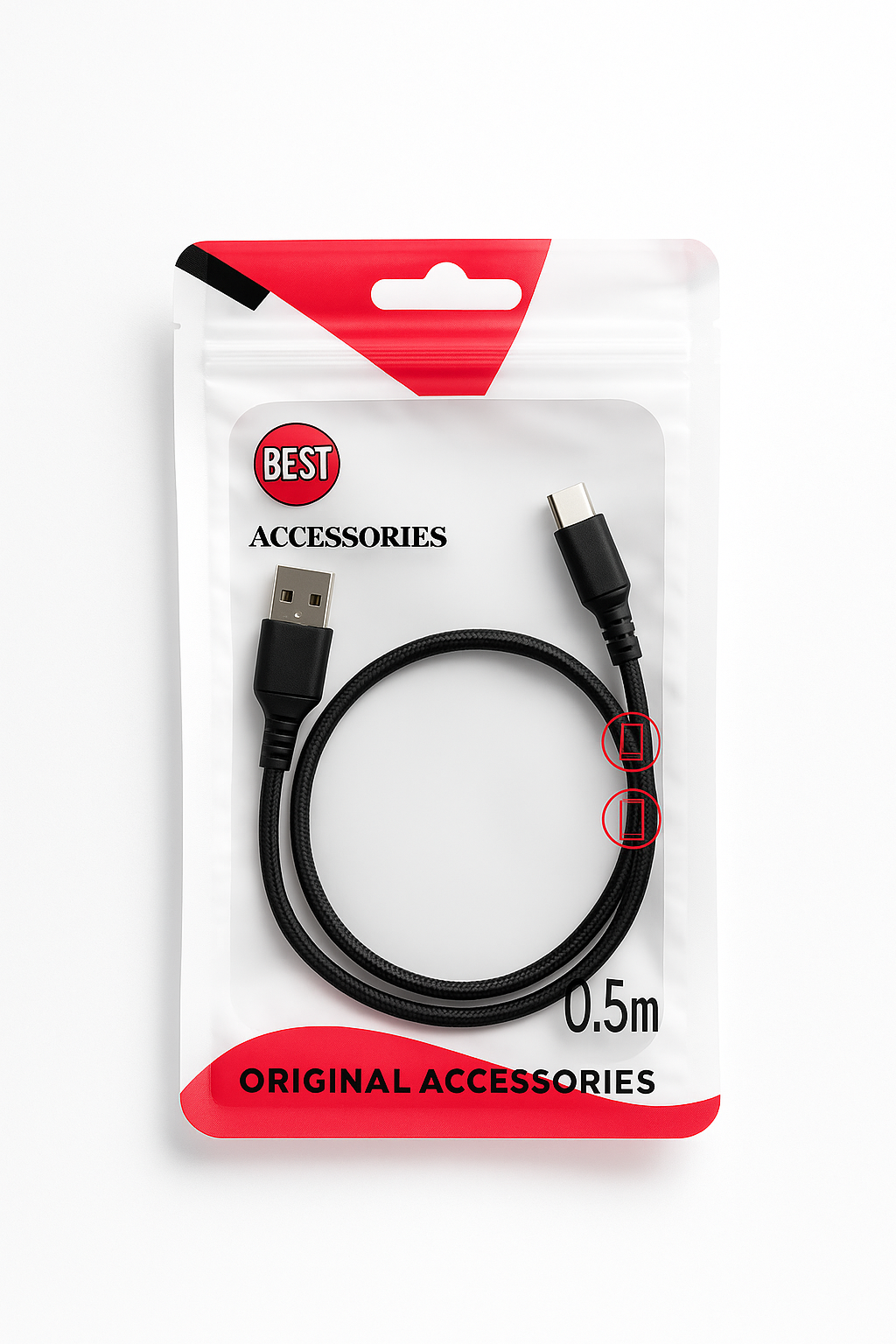 0.5m USB Type C to USB A with braided, aluminum alloy shell